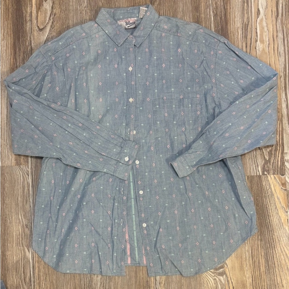 Vintage Weathered Blues Button Down Shirt - L